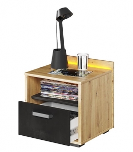 Stolik QUBIC QB-10 dąb artisan/raw steel/silk flou